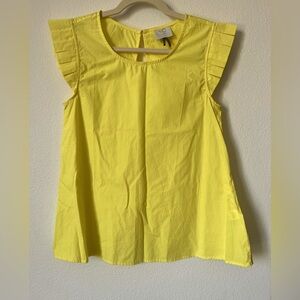Anthropologie HD in Paris Lemon Yellow Pleated Cap Sleeved Cotton Top XS NWT